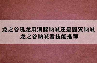 龙之谷吼龙用清醒呐喊还是毁灭呐喊 龙之谷呐喊者技能推荐